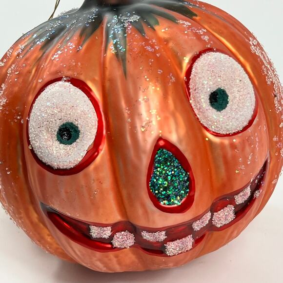 Vintage Dresden Dove Pumpkin Ornament Larry Fraga Blown Glass Glitter Halloween - Picture 6 of 12